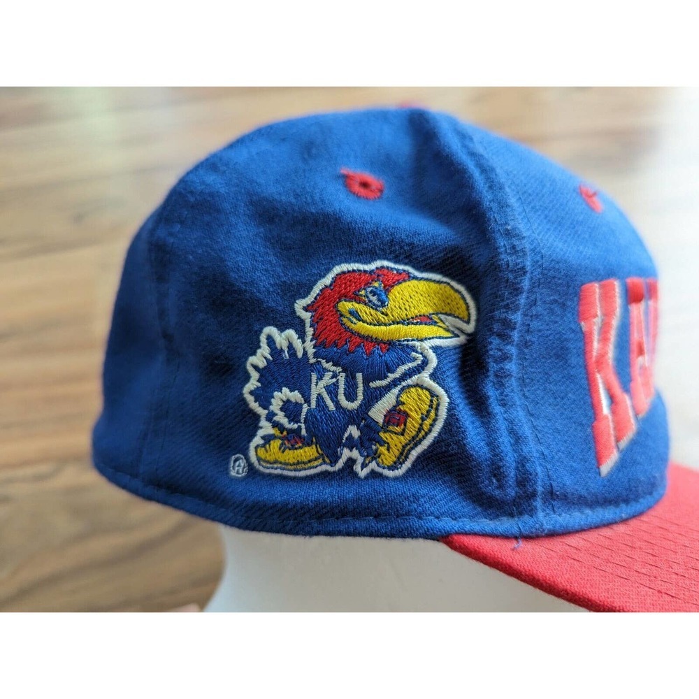 Vintage 90s Kansas Jayhawks Hat 7 1/4 Top Of The World Blue Wool - Picture 4 of 10